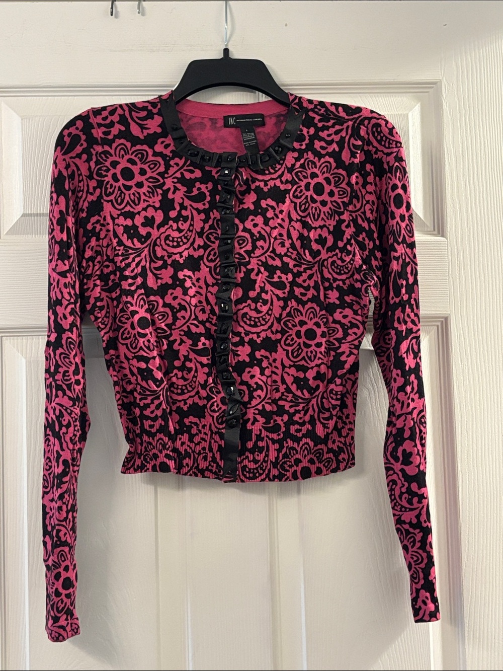 INC International Concepts Pink & Black Embellished Cardigan